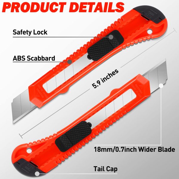 DIYSELF 30 Pack Box Cutter Retractable, 18mm Box Knife, Utility Knife Retractable with Snap Off Blade, Automatic Retractable Knife, Box Cutter Knife, Sharp Box Cutters for Cardboard, Art, Craft - Image 6