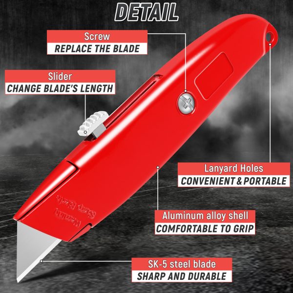 DIYSELF 2Pack Utility Knife Box Cutter Retractable Blade Heavy Duty(Red) - Image 3