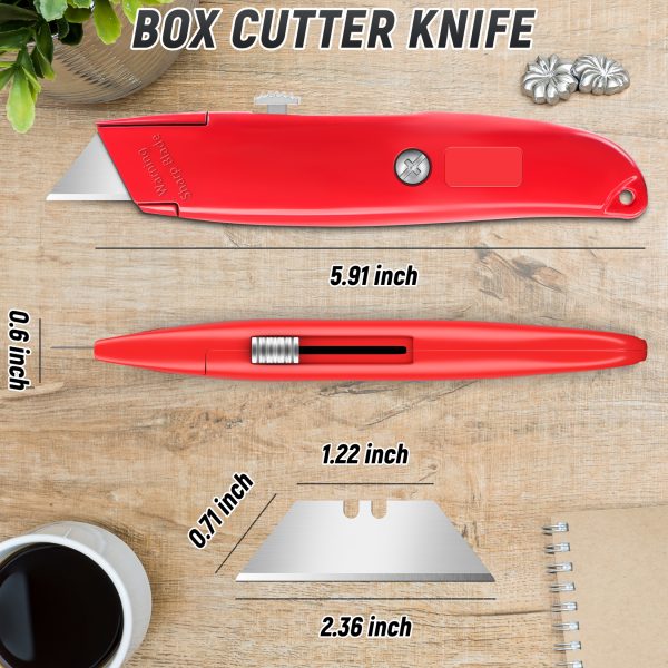 DIYSELF 2Pack Utility Knife Box Cutter Retractable Blade Heavy Duty(Red) - Image 6