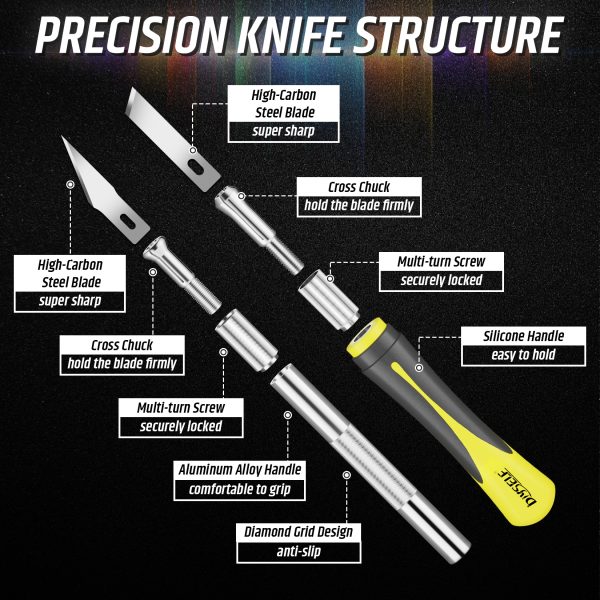 DIYSELF 16-Piece Craft Knife Set, Exacto Knife Set, 3-Piece Hobby Knife with 10-Piece Exacto Knife Blades, Precision Art Knife for Pumpkin Carving, Modeling, Exactly Knife, Pumpkin Carving Tools - Image 2