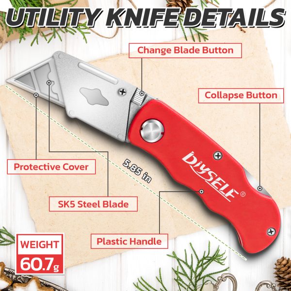 DIYSELF 4 Pack Utility Knife, Box Cutters for Light Duty Purposes, Razor Knife Utility, Box Cutter Knife for Cartoon, Cardboard, Folding Utility Knife for Warehouse, Shop, Box Cutter for Women - Image 5