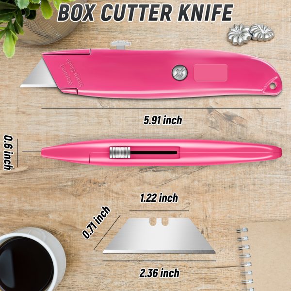 DIYSELF 2Pack Utility Knife Box Cutter Retractable Blade Heavy Duty, Box Cutters for Boxes and Cartons, Aluminum Shell Box Knife, Box Opener, Cardboard Cutter Knife (Pink) - Image 6