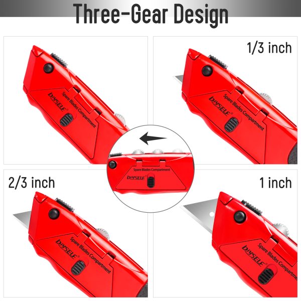 DIYSELF 1 Pack Utility Knife, Box Cutter Heavy Duty with 4 Pcs Sharp Blades, Storage Space in Handle, Box Cutter Retractable for Cutting Cartons, Cardboard, Boxes, and Carpet, Razor Knife - Image 5