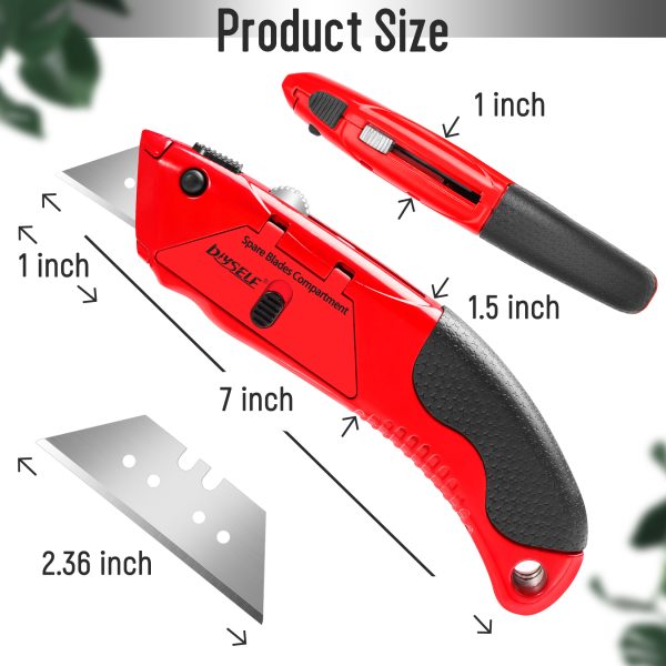 DIYSELF 1 Pack Utility Knife, Box Cutter Heavy Duty with 4 Pcs Sharp Blades, Storage Space in Handle, Box Cutter Retractable for Cutting Cartons, Cardboard, Boxes, and Carpet, Razor Knife - Image 6