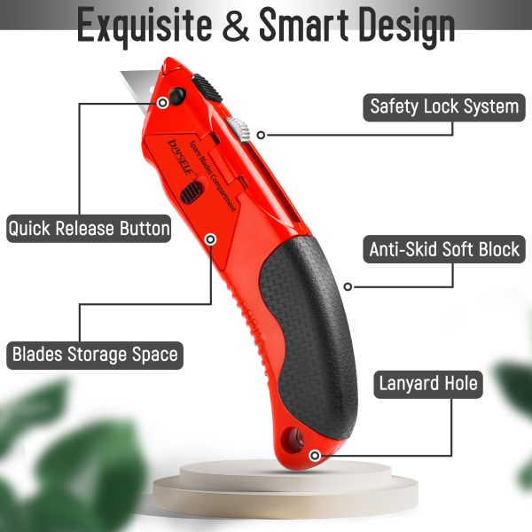 DIYSELF 1 Pack Utility Knife, Box Cutter Heavy Duty with 4 Pcs Sharp Blades, Storage Space in Handle, Box Cutter Retractable for Cutting Cartons, Cardboard, Boxes, and Carpet, Razor Knife - Image 4