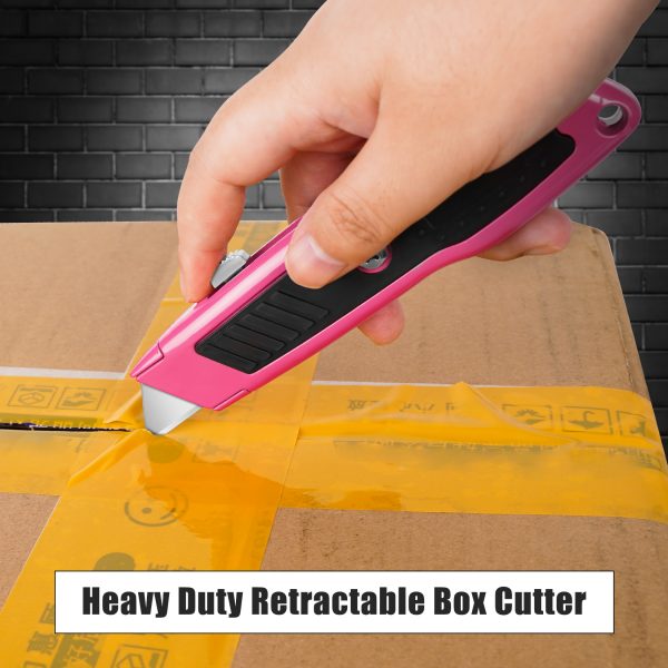 DIYSELF 2 Pack Box Cutter Retractable Heavy Duty Utility Knife, Ergonomic Razor Knife for Warehouse, Office, Exacto Knife Box Opener for Package, Cardboard (Pink) - Image 2