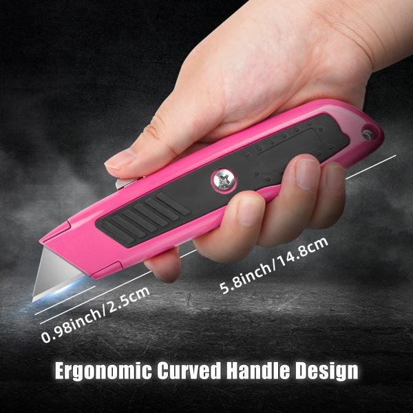 DIYSELF 2 Pack Box Cutter Retractable Heavy Duty Utility Knife, Ergonomic Razor Knife for Warehouse, Office, Exacto Knife Box Opener for Package, Cardboard (Pink) - Image 3