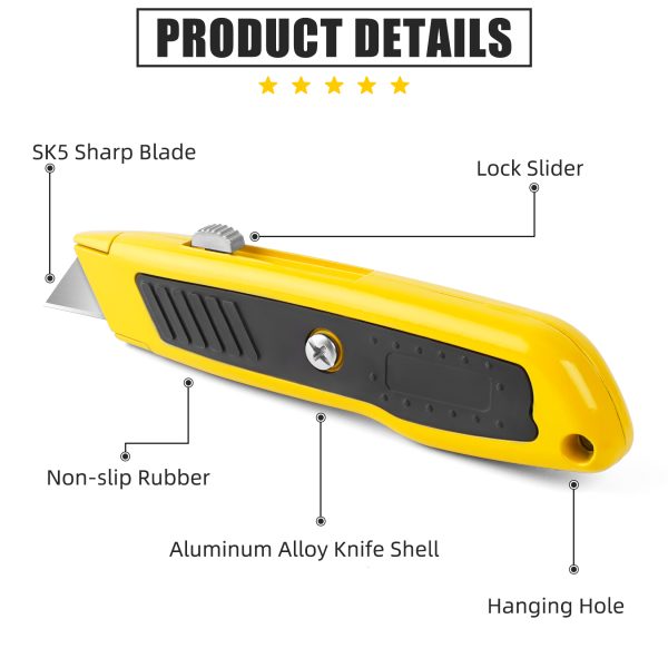 DIYSELF 4 Pack Box Cutters Utility Knives, Retractable Box Cutter Box Knife with 10 Utility Blades, Box Package Opener, Razor Knife Utility Heavy Duty for Cardboard, Carpet, Paper, Box Cutter Knife - Image 6