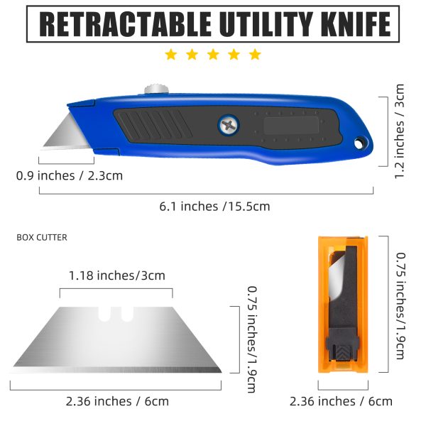 DIYSELF 4 Pack Box Cutters Utility Knives, Retractable Box Cutter Box Knife with 10 Utility Blades, Box Package Opener, Razor Knife Utility Heavy Duty for Cardboard, Carpet, Paper, Box Cutter Knife - Image 7