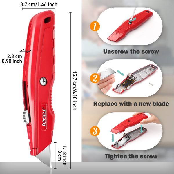 DIYSELF 4 Pack Box Cutters, Utility Knife with 10 Pcs Blades, Box Cutter Heavy Duty for Carpet, Cardboard, Vinyl, and Paper, Sharp Razor Knife, Package Opener, Box Cutter Retractable, Box Cutter Knife - Image 5