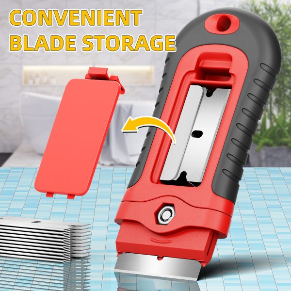 DIYSELF 1 Pack Razor Blade Scraper with 15 Extra Blades, Scraper Tool for Cleaning Window, Paint, Cooktop, Oven, Glass Stove Top Scraper, Razor Scraper with Buit-In Blade Storage - Image 4