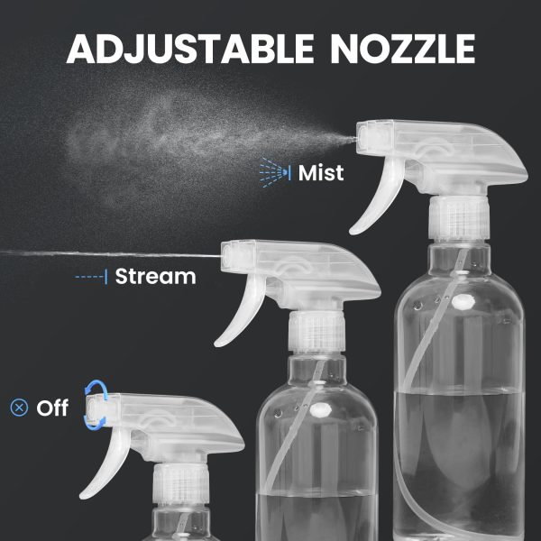 DIYSELF 2 Pack Spray Bottles for Cleaning, Empty Spray Bottle Clear, Plastic Spray Bottles Heavy Duty, Water Spray Bottle with Adjustable Nozzle, Mist/Stream, 16oz Spray Bottle for Hair, Plants, Pets - Image 4